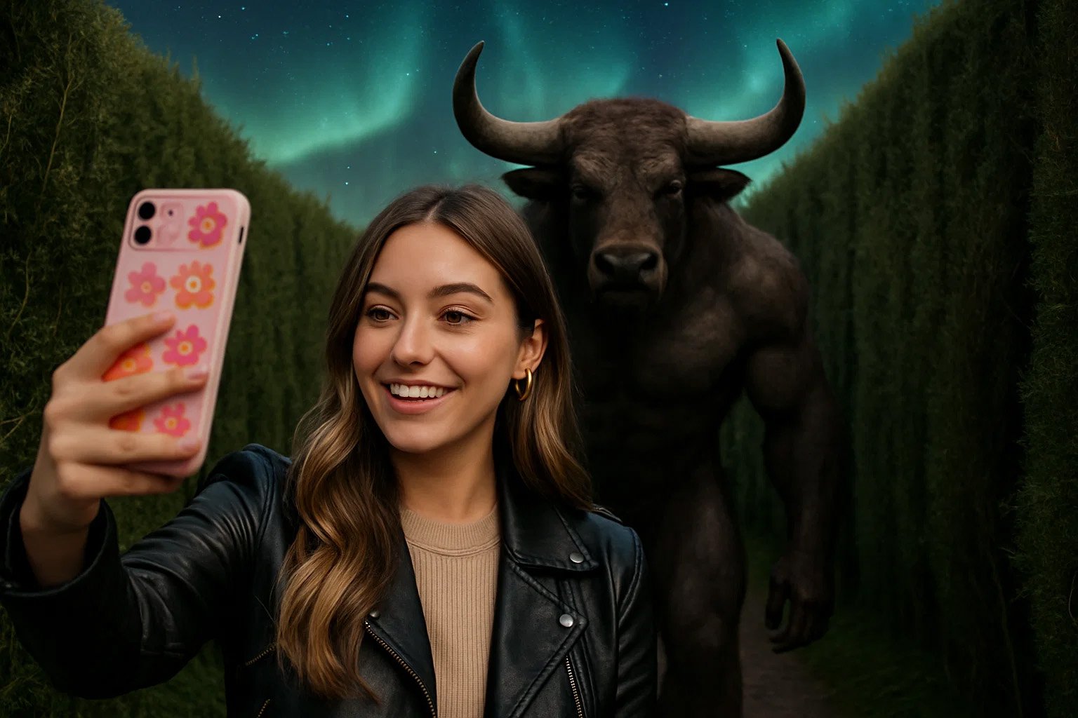 Girl in a maze with a Minotaur Girl in a maze with a Minotaur