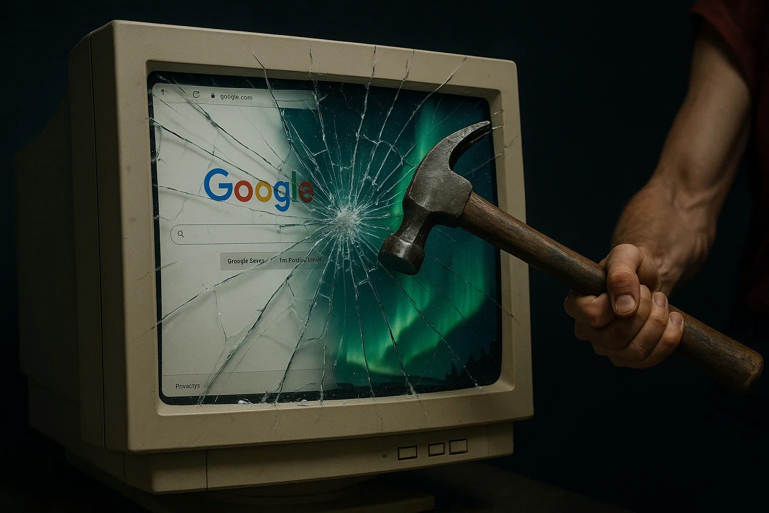 Smashing a computer screen with a hammer Smashing a computer screen with a hammer